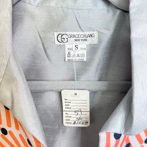 Grace Chuang Jacket Small Cotton Animal Print NEW Art To Wear Grey Orange - Picture 10 of 11